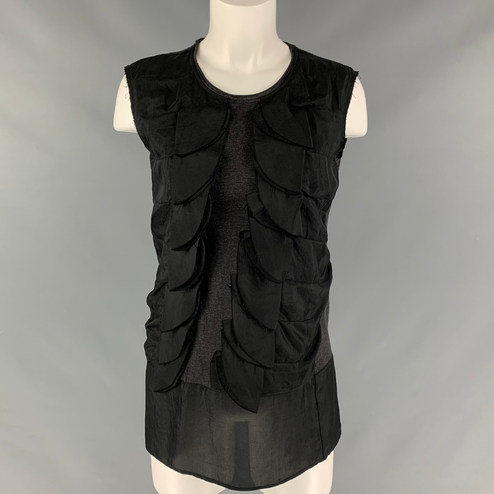 Marni Size 2 Black Triacetate Ruffled Sleeveless Blouse